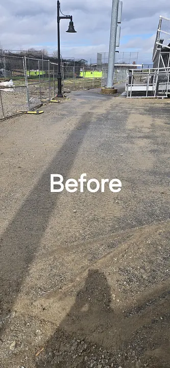 Before: an unpaved, uneven commercial lot area